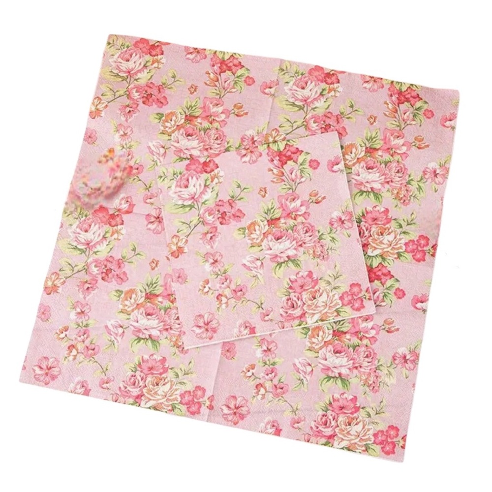 Set of Two (2) INDIVIDUAL Cottage Pink Florals DIY Luncheon Paper Napkins
